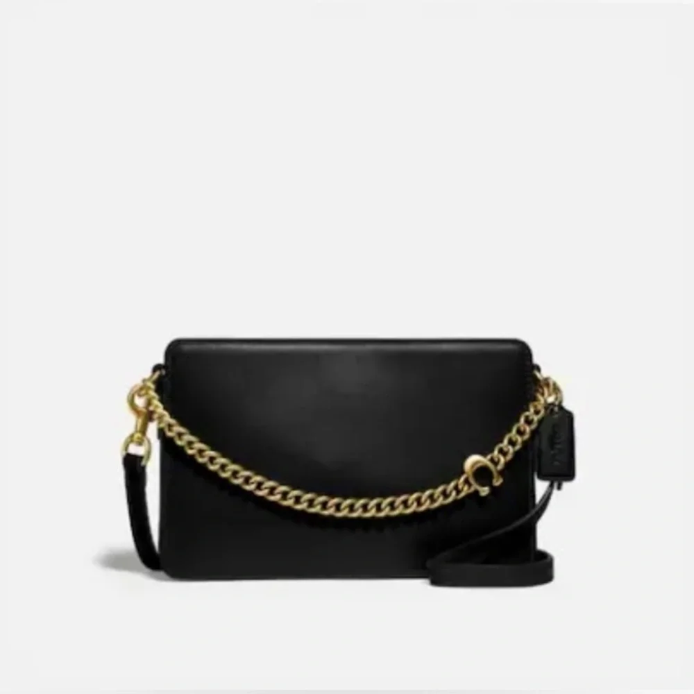 COACH Signature Chain Crossbody 78801 Black Leather with signature gold chain